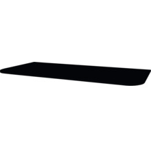 Tablette noire plate de forme rectangulaire avec bord arrondi.