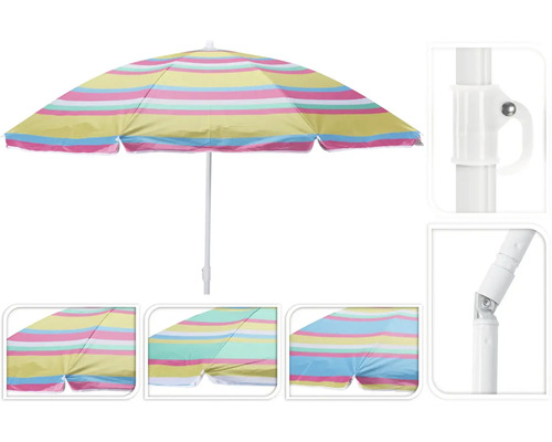 Parasol de plage avec motif à rayures et joint d'inclinaison réglable