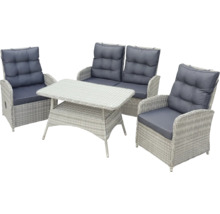 Gartenmöbelset mit Tisch, Zweisitzerbank und zwei Sesseln aus Rattan