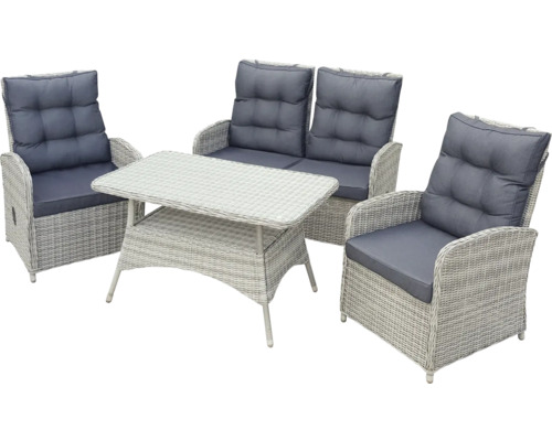 Gartenmöbelset mit Tisch, Zweisitzerbank und zwei Sesseln aus Rattan