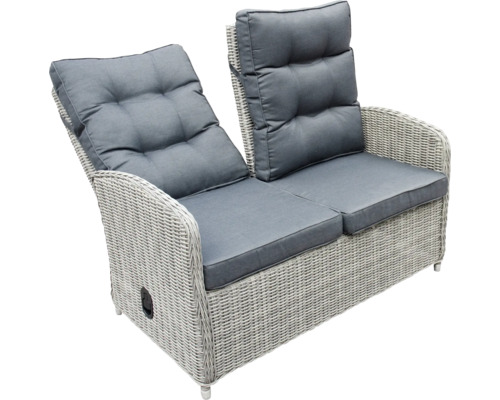 Zweisitzer Gartenlounge aus Polyrattan mit grauen Polstern