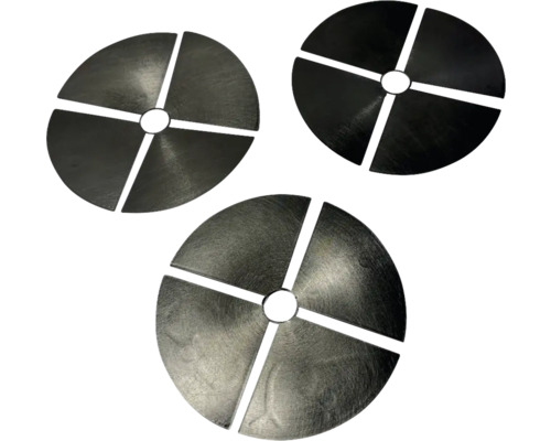 Drei runde Abdeckplatten mit Aussparungen