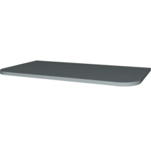 Plateau de table rectangulaire gris avec coins arrondis.
