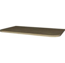 Tablette en bois avec coins arrondis et veinure apparente pour étagères ou plateaux de table.
