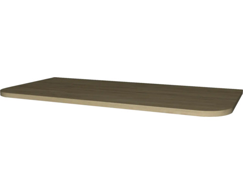Tablette d'étagère décor bois avec coins arrondis.