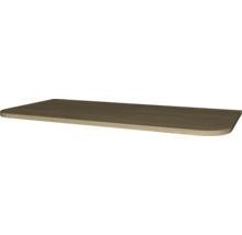 Tablette d'étagère aspect bois avec coins arrondis.