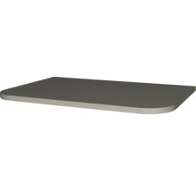 Panneau de meuble rectangulaire gris avec coins arrondis.