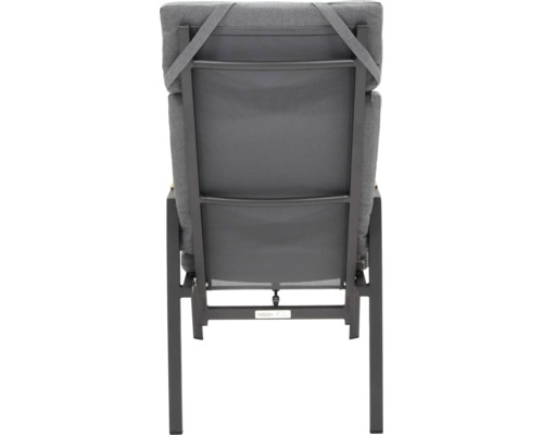 Rückansicht eines Gartenstuhls mit Polster und Aluminiumgestell