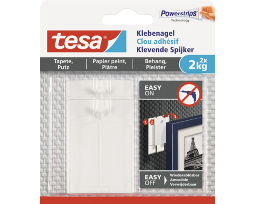 Tesa Klebenagel für Tapete und Putz, Tragkraft bis zu zwei Kilogramm, zwei Stück