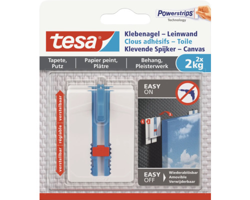 Tesa Clous adhésifs pour toiles pour utilisation sur papier peint et plâtre, avec la technologie Powerstrips