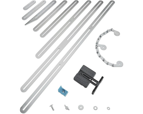 Jeu d'outils avec coupe-tube à chaîne, fer de montage et accessoires