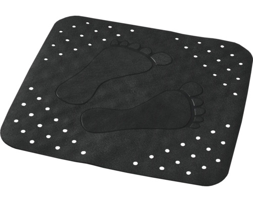 Tapis de bain noir avec motif d'empreintes de pieds et ventouses
