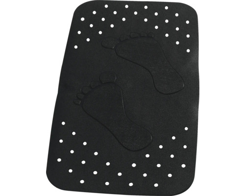 Tapis de bain noir avec motif d'empreintes de pieds et ventouses