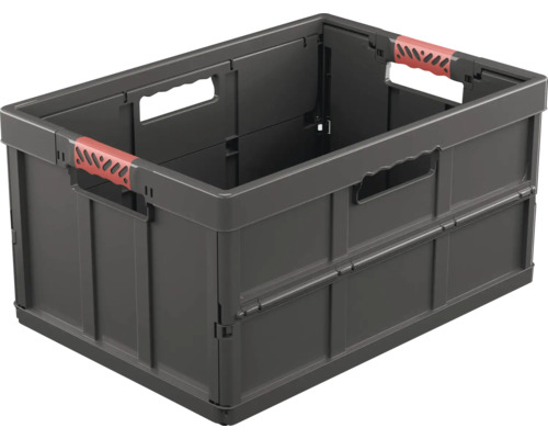 Graue, zusammenklappbare Transportbox mit Griffen