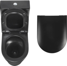 Schwarzes Stand-WC mit offenem Spülrand und abnehmbarem WC-Sitz