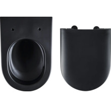 Schwarze Wandtoilette mit Toilettendeckel