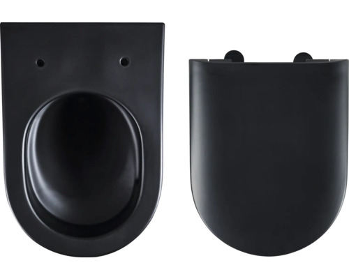Schwarze Wandtoilette mit Toilettendeckel