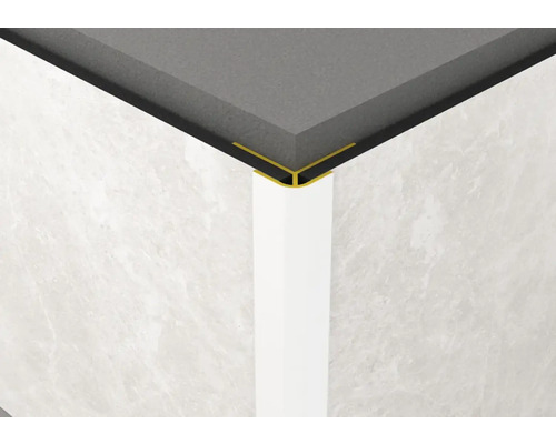 Vue d'angle avec carreaux, rail de carreaux et plinthe