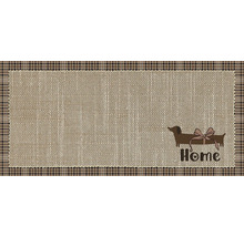 Dekorative Fußmatte mit Dackelmotiv und der Aufschrift 'Home'.