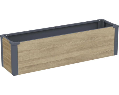 Jardinière rectangulaire surélevée en métal avec panneaux aspect bois pour le jardin