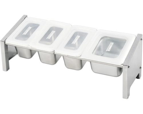 Distributeur d'épices avec quatre récipients et couvercles