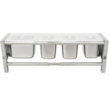 Support en acier inoxydable avec quatre récipients et couvercles pour le tri des déchets