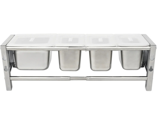 Support en acier inoxydable avec quatre récipients et couvercles pour le tri des déchets