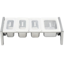 Chauffe-plat en acier inoxydable avec quatre récipients et couvercles transparents