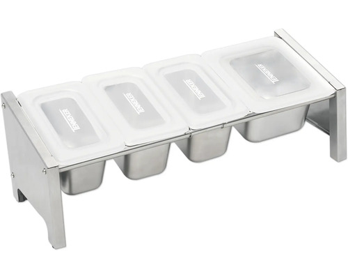 Récipient en acier inoxydable avec quatre inserts et couvercles