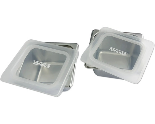 Deux récipients en acier inoxydable avec couvercle transparent et logo Tenneker