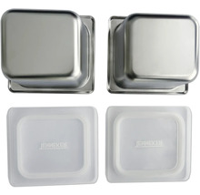 Récipient en acier inoxydable avec couvercle, carré, pour la restauration