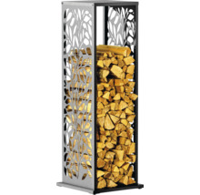 Brennholzregal aus Metall mit Holzscheiten