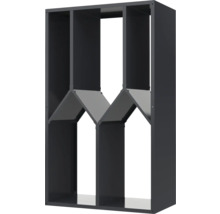 Schwarzes Wandregal mit asymmetrischen Fächern