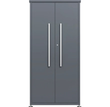 Armoire à portes battantes grise avec deux portes et poignées