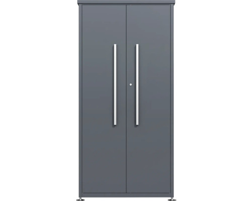 Armoire à portes battantes grise avec deux portes et poignées
