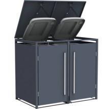 Doppel-Mülltonnenbox mit geöffnetem Deckel und zwei Müllbehältern