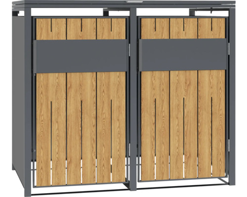 Cache-poubelle à deux portes en bois et métal
