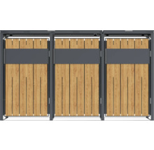 Cache-poubelle en bois et métal pour trois poubelles