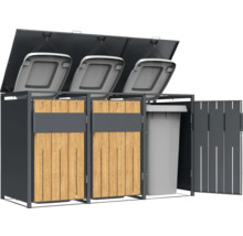Cache-conteneurs pour trois poubelles avec habillage en bois et couvercle
