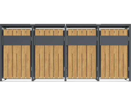 Cache-poubelle avec revêtement en bois et cadre en acier