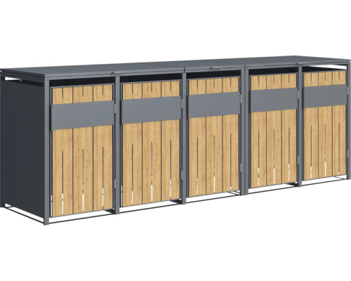 Cache-conteneurs pour trois poubelles en bois et métal