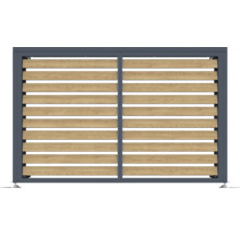 Sichtschutzzaunelement mit horizontalen Holzlatten und Metallrahmen