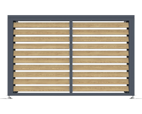 Sichtschutzzaunelement mit horizontalen Holzlatten und Metallrahmen