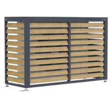 Verkleidung für Wärmepumpe mit Lamellen aus Holz