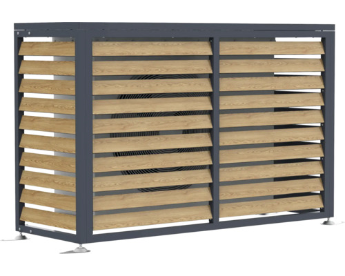 Verkleidung für Wärmepumpe mit Lamellen aus Holz