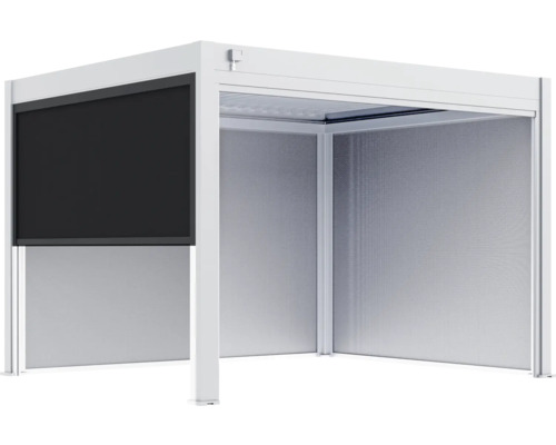 Pergola de terrasse autoportante avec store enrouleur et protection anti-insectes