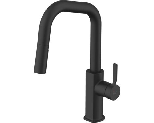 Robinet de cuisine noir avec bec haut et douchette extractible