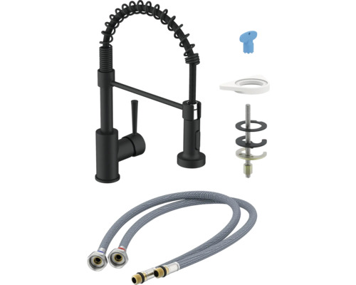 Robinet de cuisine avec flexible de douchette et accessoires de montage