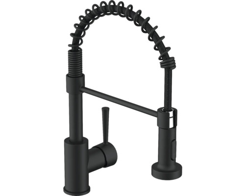Robinet de cuisine noir avec bec en spirale