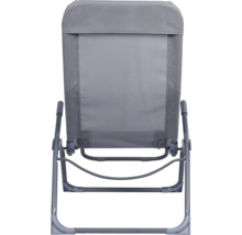 Chaise de camping grise avec assise en textile, vue arrière
